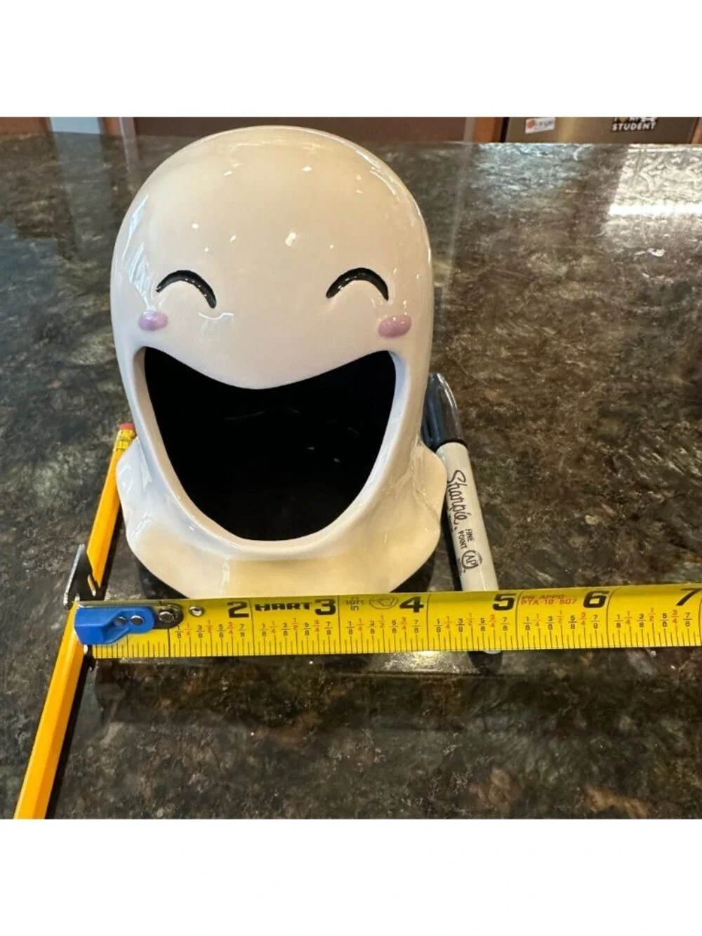 Halloween Ghost Smiling Candy Dish Holder 5 inch Ceramic White Unique Eclectic
